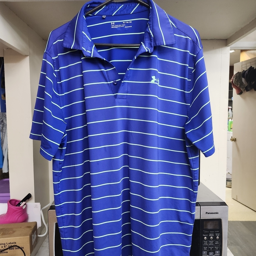 Under Armour Men's Blue and White Striped Polo